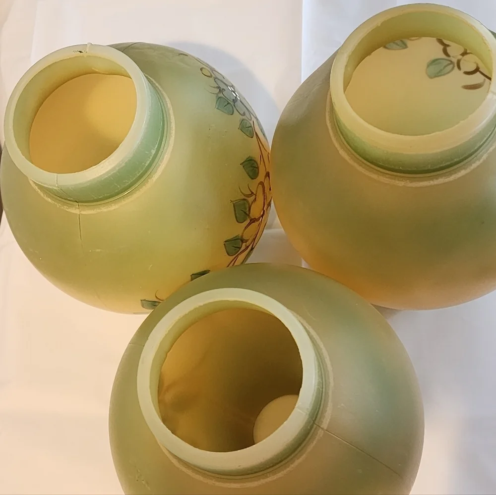 Mid Century Globe Lamp Shades Acrylic Plastic Set Of 3 Hand Painted Floral Grèen